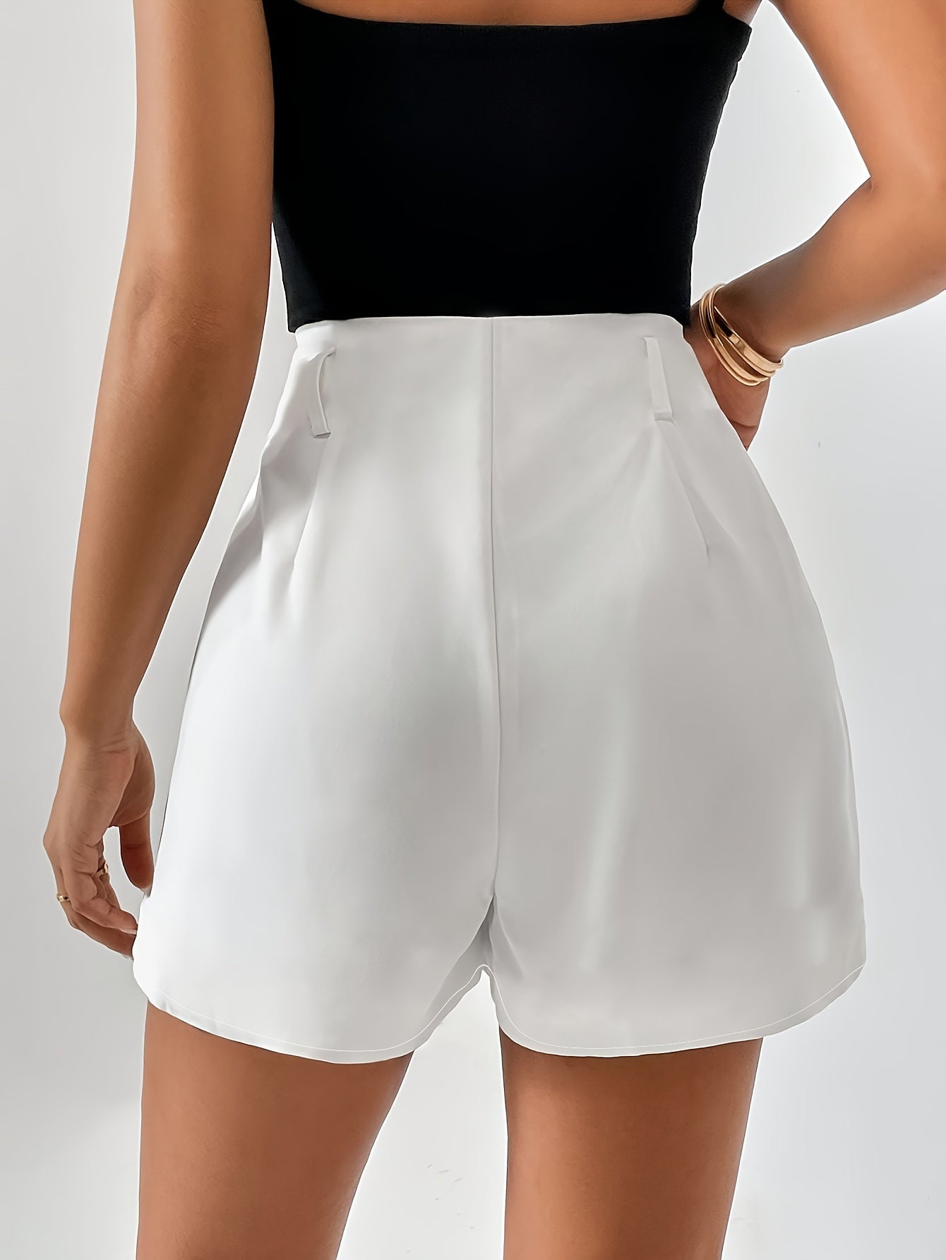 High Waist Ruched Shorts - Elegant, Solid Color, Shorts with Pockets