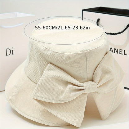 Versatile UV Protection Sun Hat with Large Bow - Casual Bucket Hat