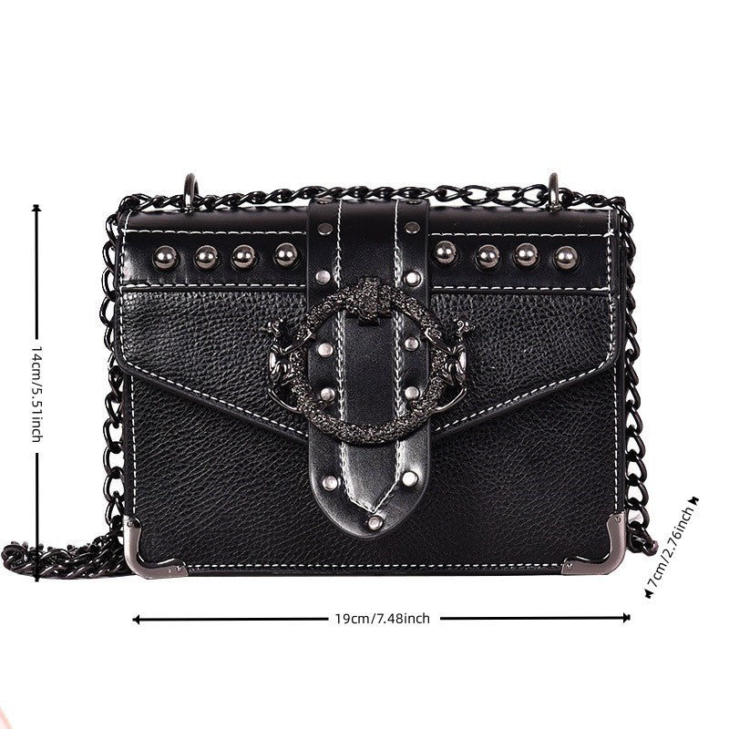 Vintage Square Flap Shoulder Bag - Niche Design with Rivets and Chain - Crossbody Bag