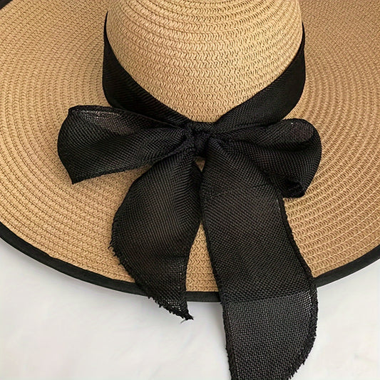 Stylish Straw Sun Hat with Bowknot, Wide Brim for Casual Sun Protection and Breathable Beach Wear