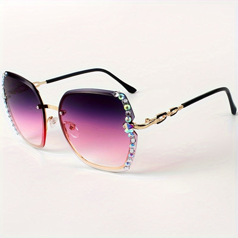 Elegant Rimless Cat Eye Sunglasses with Rhinestone Accents