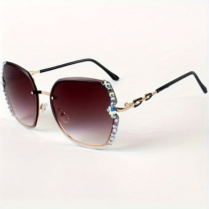 Elegant Rimless Cat Eye Sunglasses with Rhinestone Accents