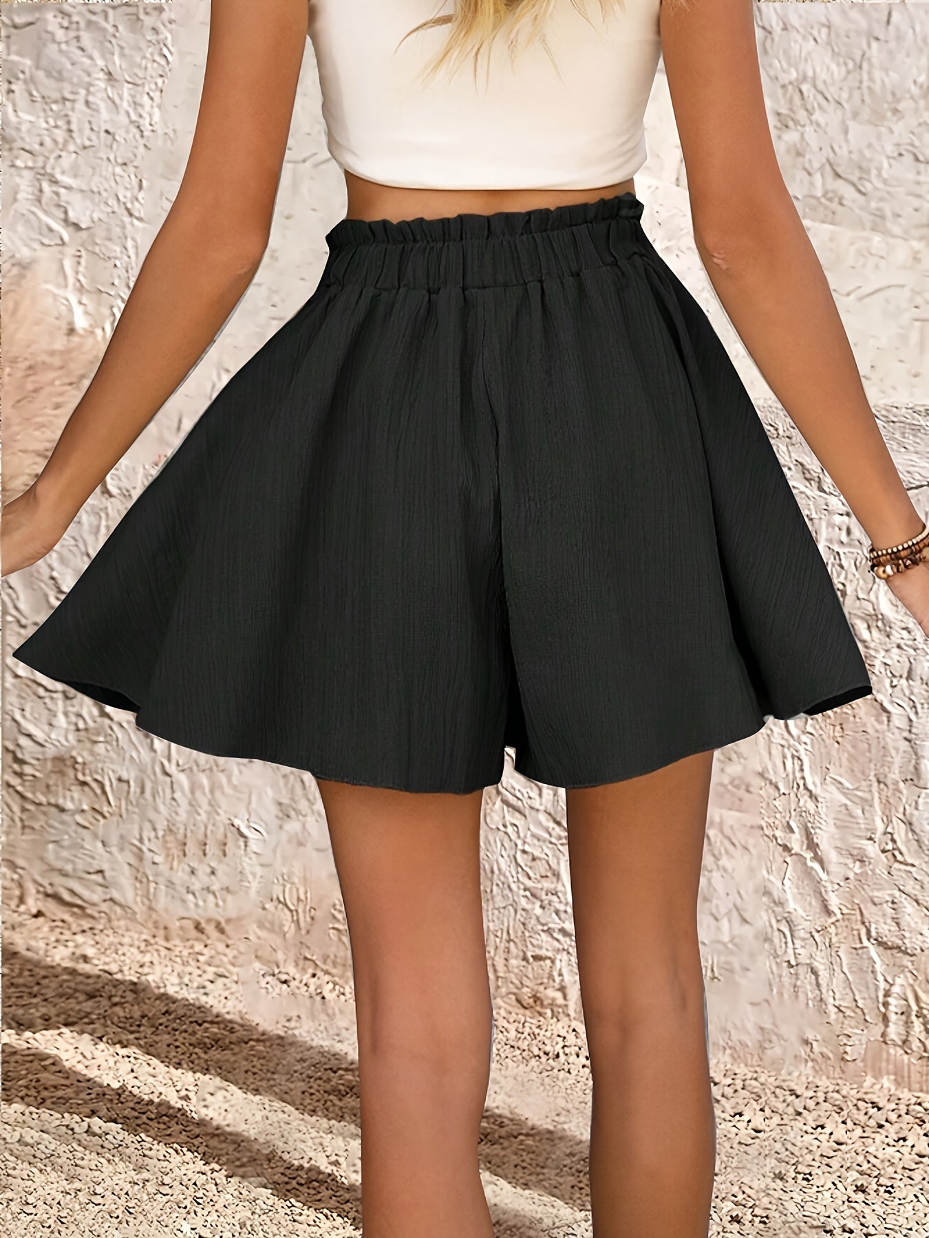 Elegant Solid Color High Waist Shorts with Knotted Front