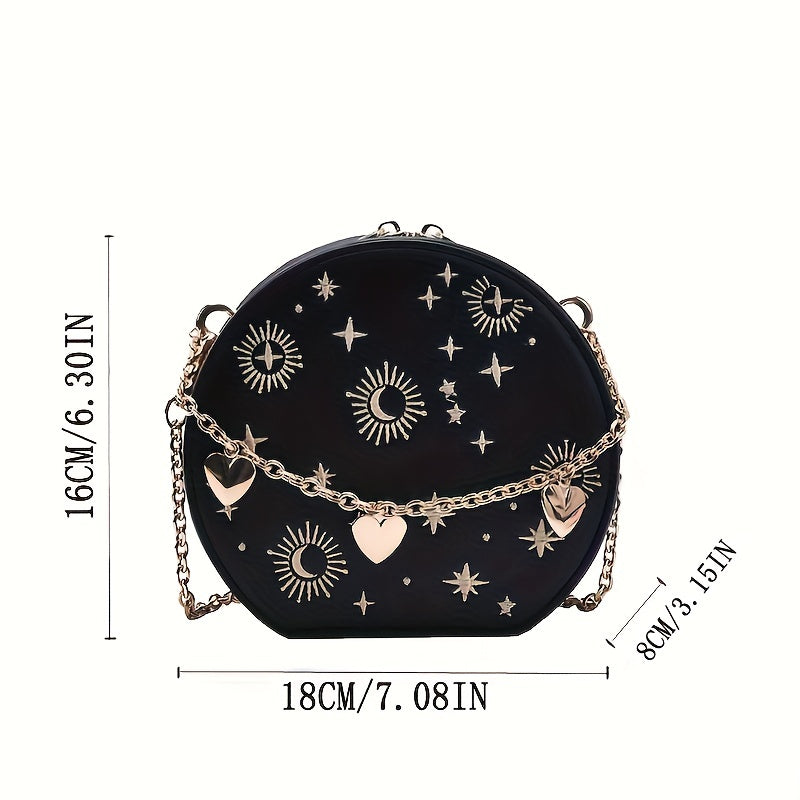 Mini Heart Décor Crossbody Bag with Embroidered Star Moon Pattern