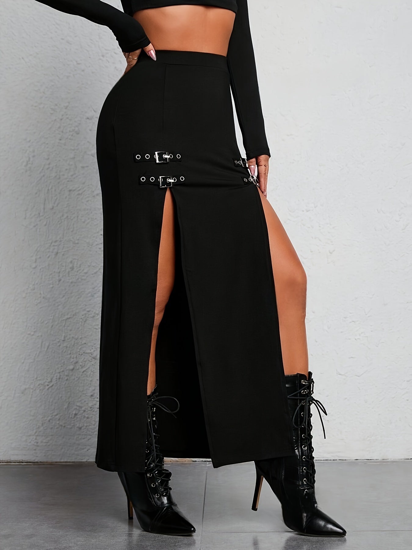 High Waist Split Hem Belt Skirt - Stylish A-line Skirt for Spring & Summer