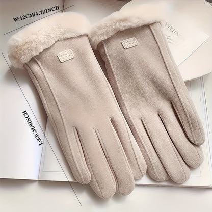 Warm Beige Touchscreen Gloves – Plush-Lined Cozy Winter Gloves with Full Finger Coverage