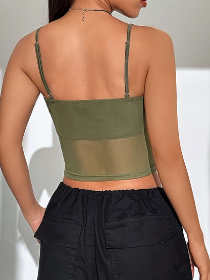 Solid Color Mesh Crop Cami Top - Versatile Sleeveless Slim Fit Crop Top