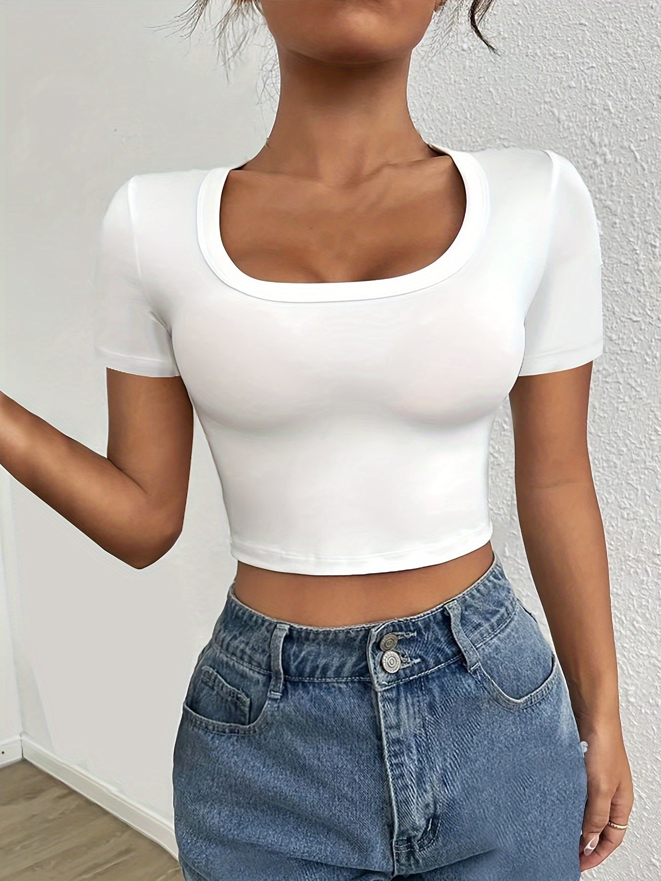 Skinny Scoop Neck Crop T-Shirt - Sexy Short Sleeve Crop Top