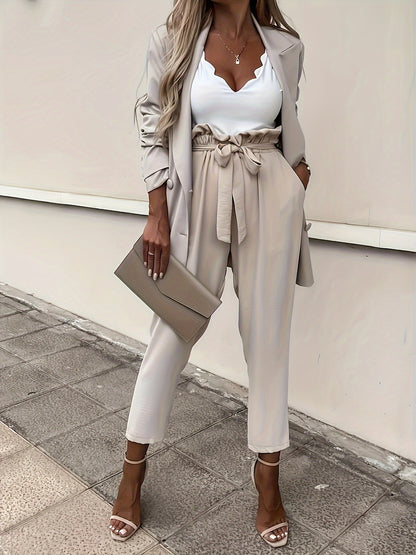 Belted High Waist Straight Leg Pants