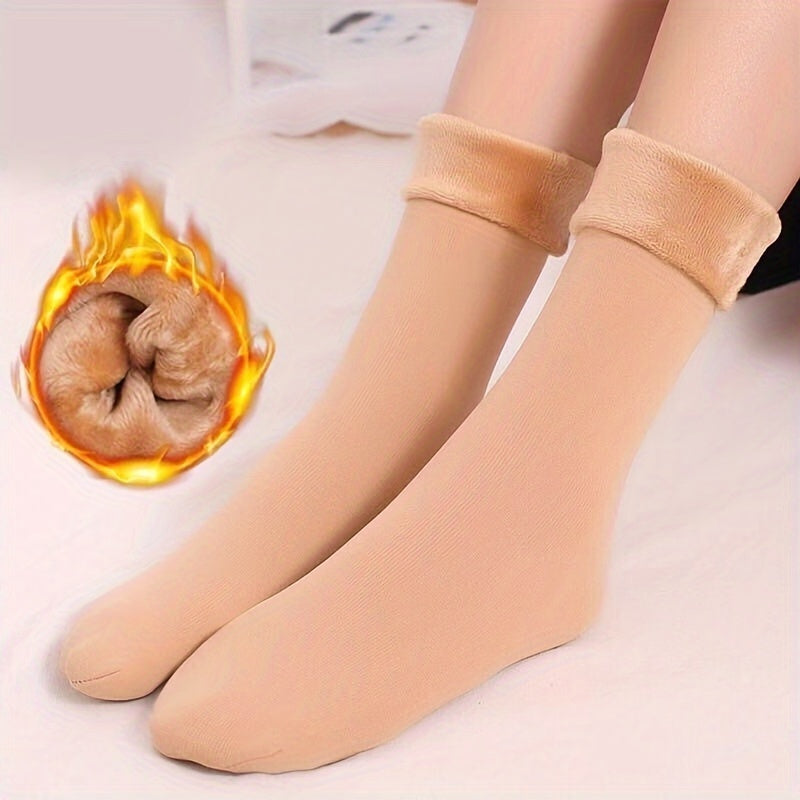 1/5/10 Pairs Thermal Warm Socks - Solid Color Comfortable Elastic Winter Snow Socks