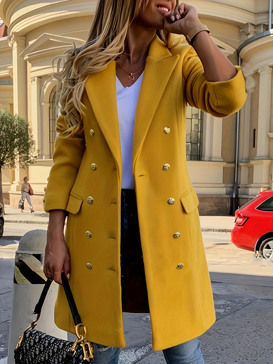 Elegant Double-Breasted Lapel Coat – Thermal Long Sleeve Coat for Fall & Winter