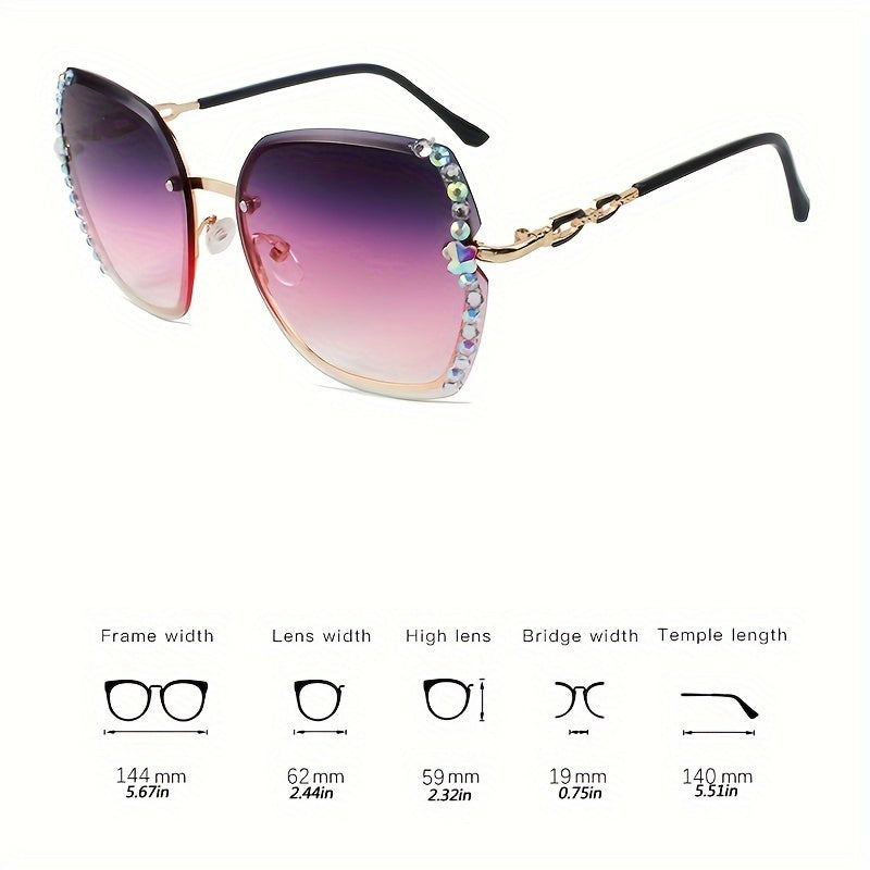 Elegant Rimless Cat Eye Sunglasses with Rhinestone Accents