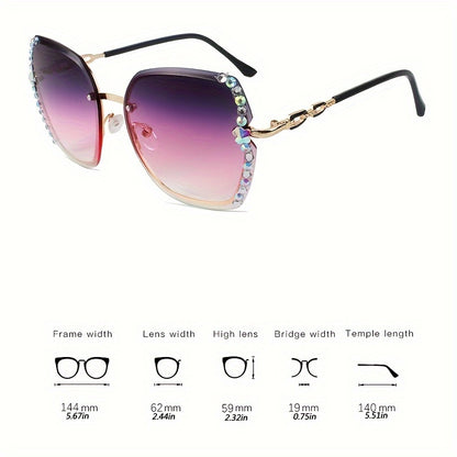 Elegant Rimless Cat Eye Sunglasses with Rhinestone Accents