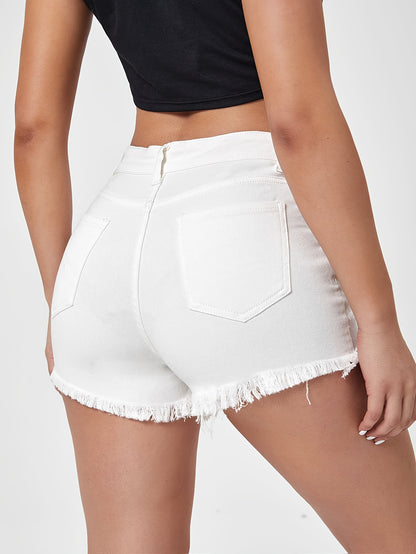 Ripped Raw Hem Denim Shorts - Distressed White Denim Shorts