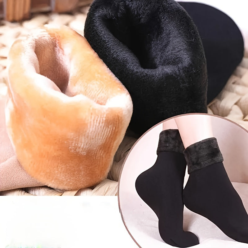 1/5/10 Pairs Thermal Warm Socks - Solid Color Comfortable Elastic Winter Snow Socks