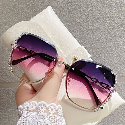 Elegant Rimless Cat Eye Sunglasses with Rhinestone Accents