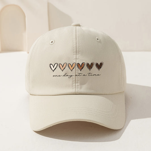 "One Day At A Time" Gradient Hearts Baseball Cap - Unisex, Adjustable Size, Breathable Peaked Hat