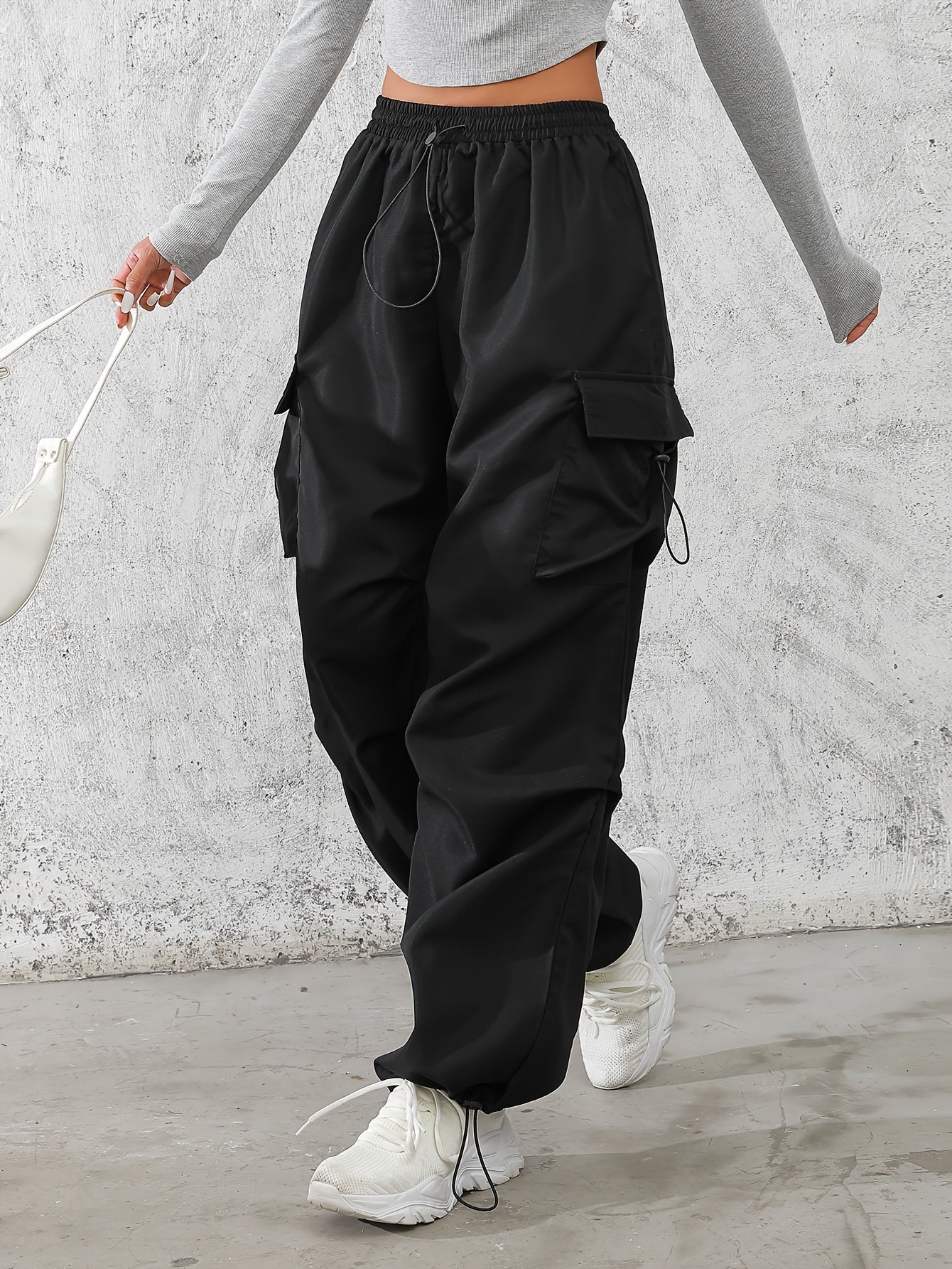 Cargo Pants with Drawstring Waist and Flap Pockets