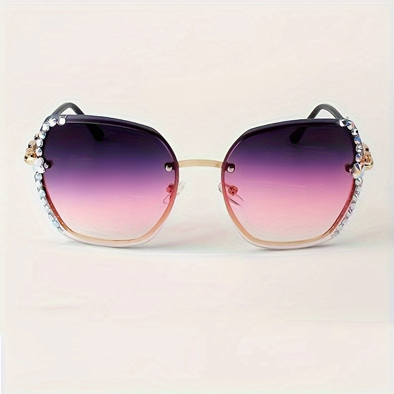 Elegant Rimless Cat Eye Sunglasses with Rhinestone Accents